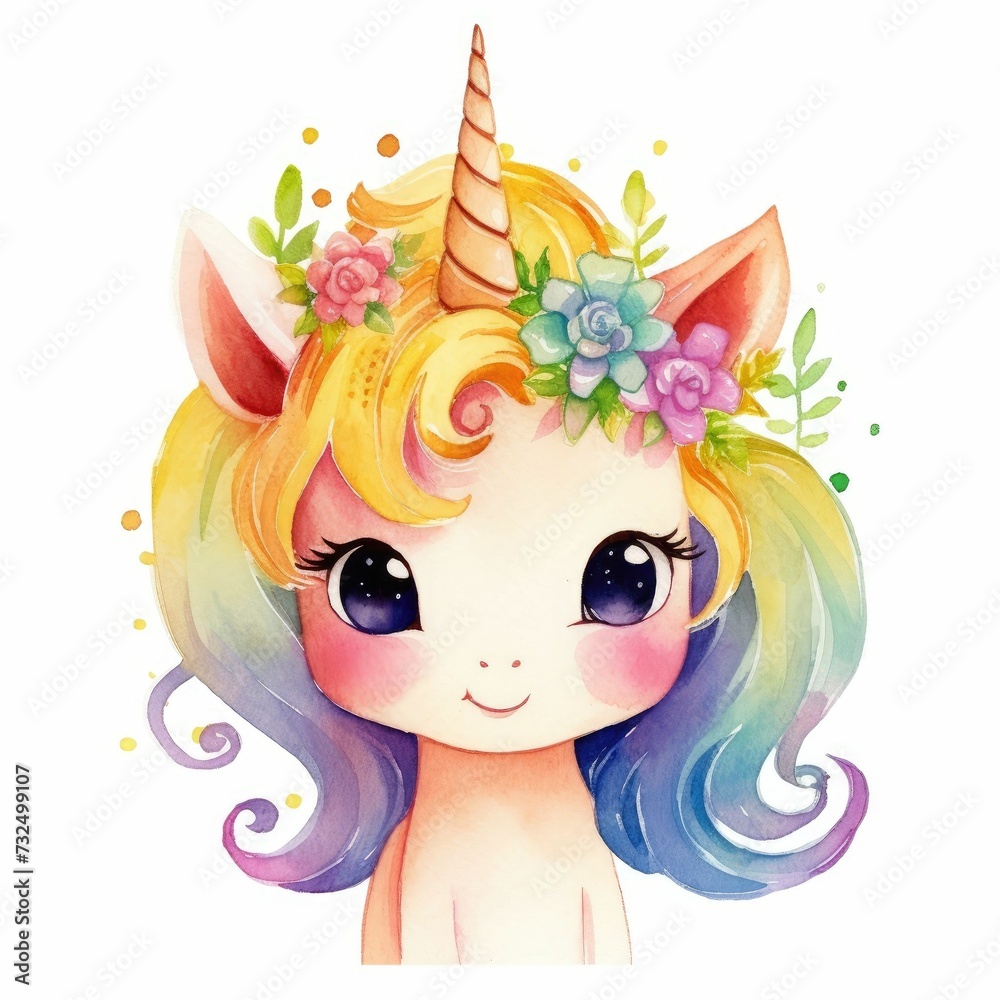 a girl with a flower crown on her head and colorful unicorn hair a girl with a flower crown on her head and colorful unicorn hair