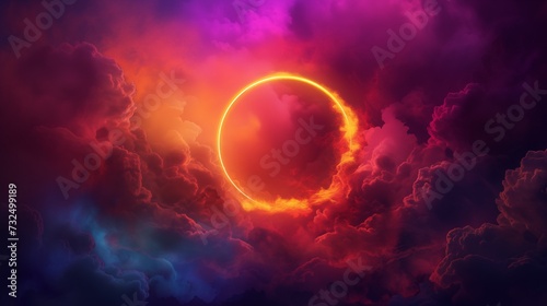 Surreal Neon Circle Over Cloudy Horizon 