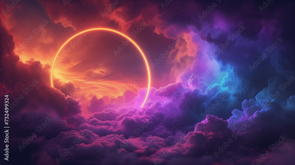 Surreal Neon Circle Over Cloudy Horizon
Surreal Neon Circle Over Cloudy Horizon