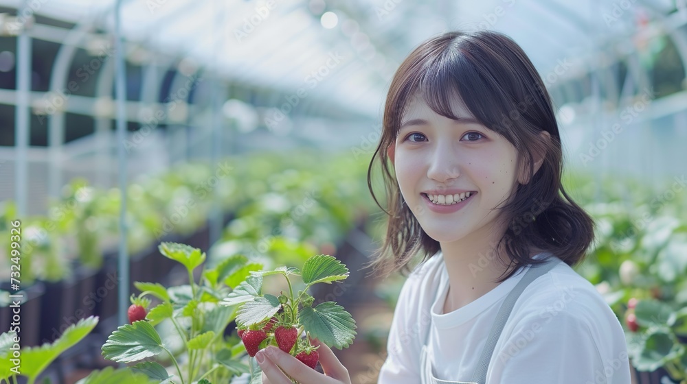 いちごの手入れをする女性02 いちごの手入れをする女性02