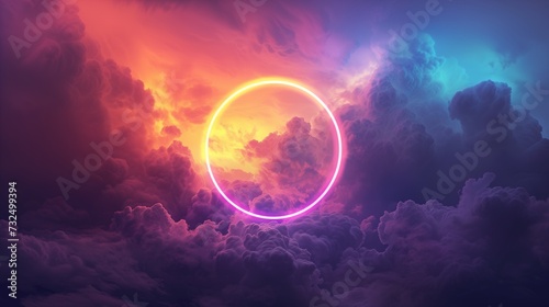 Surreal Neon Circle Over Cloudy Horizon 