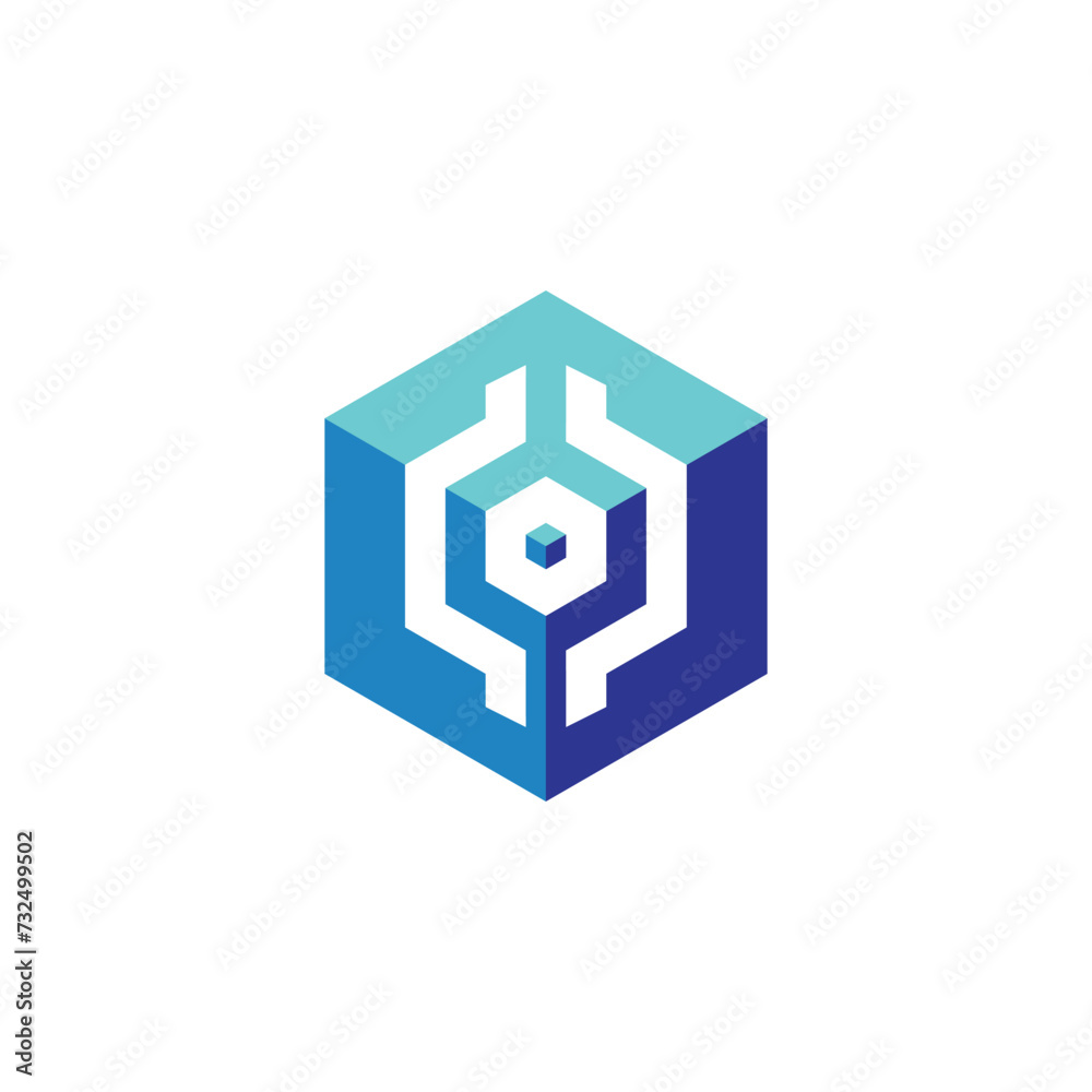 Futuristic 3D blue cube logo Futuristic 3D blue cube logo