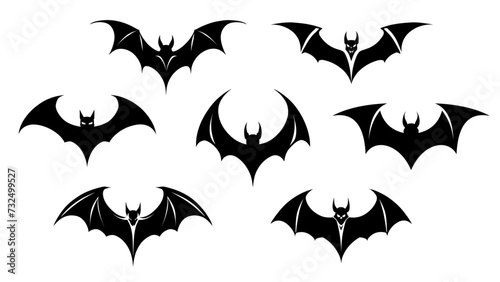 set of black silhouettes of bats