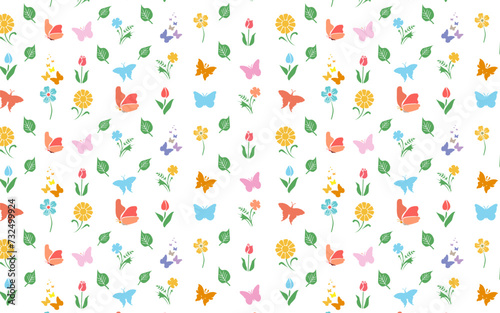 butterfly and flower with white background seamless pattern