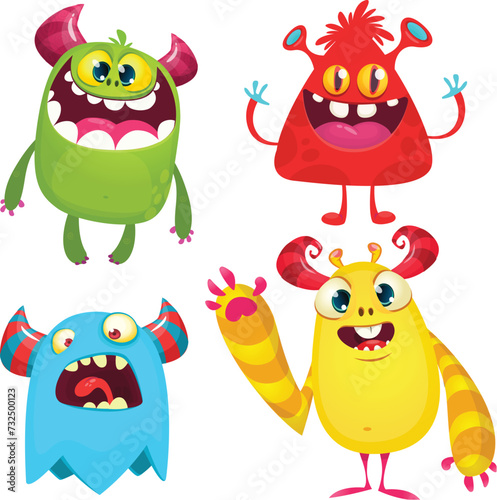 Cute cartoon Monsters. Set of cartoon monsters: goblin, ghost, troll, monster, yeti and alien . Halloween design. Vector illustration isolated