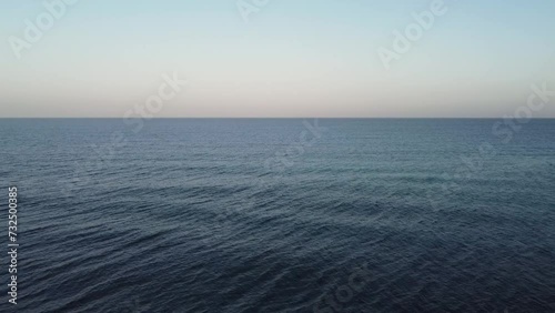 Aerial Drone Footage Of Beautiful Sunset Over The Ocean, gloden hour, Fuerteventura, Canary Islands, Spain.