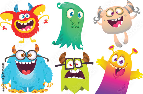 Cute cartoon Monsters. Set of cartoon monsters: goblin, ghost, troll, monster, yeti and alien . Halloween design. Vector illustration isolated