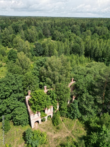 Aerial view of Usad'ba Tyshkevichey Urochishche Vyaloye. Belarus. photo