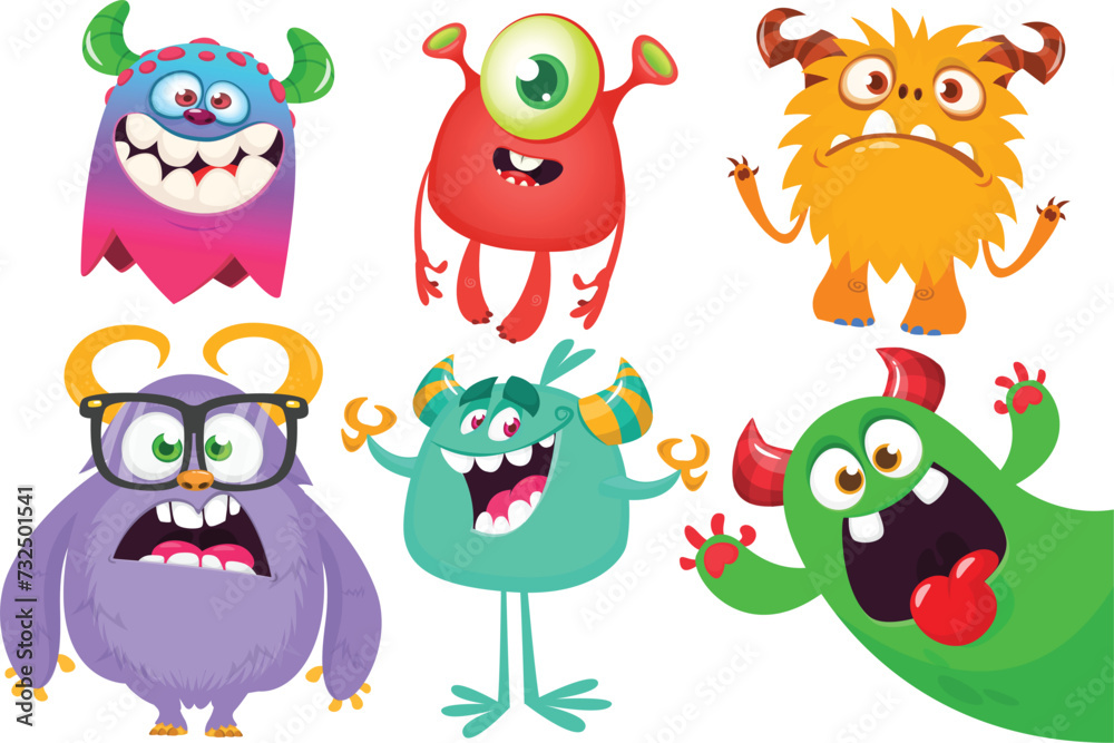 Cute cartoon Monsters. Set of cartoon monsters: goblin, ghost, troll, monster, yeti and alien . Halloween design. Vector illustration isolated Cute cartoon Monsters. Set of cartoon monsters: goblin, ghost, troll, monster, yeti and alien . Halloween design. Vector illustration isolated
