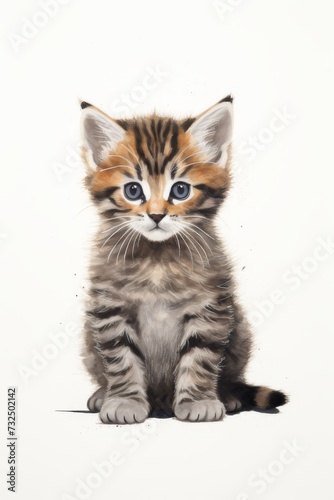 cute card with tabby kitten on white background