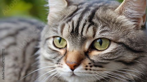 Portrait of a beautiful gray striped cat close up