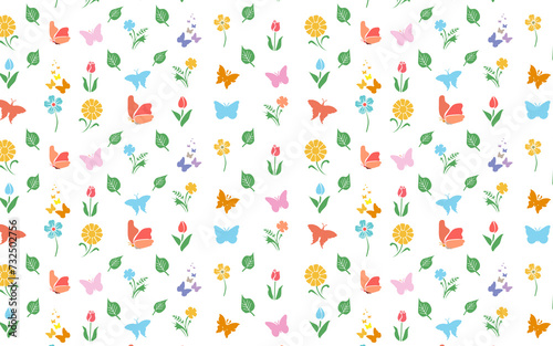 butterfly and flower with white background seamless pattern JPG