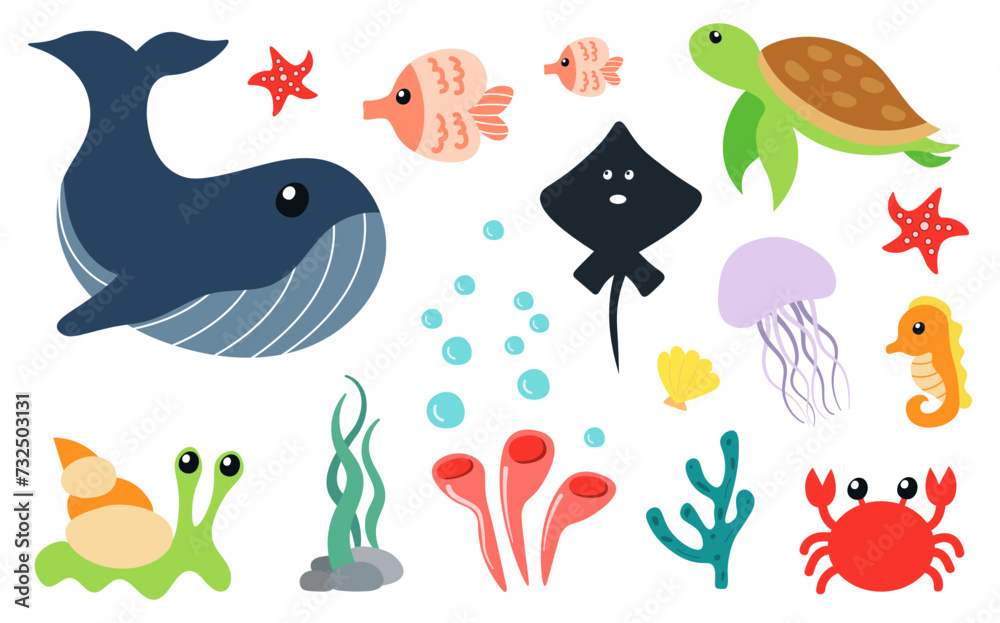 Vector set of marine beach objects. Vector set of marine beach objects.