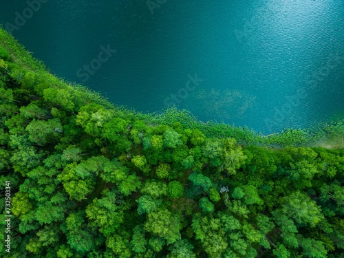Blue Lake Green Trees Top Down View Poland Masuria Beautiful