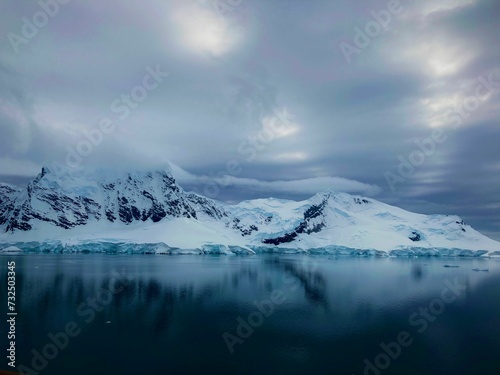 View of a spectacular icy fjord located in the Antarctic Peninsula photo