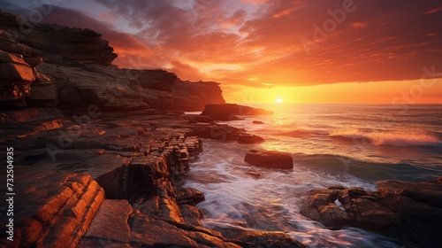 An Aesthetic Sunrise Scene Over Coastal Horizons: Golden Rays Painting the Sky and Sea with Serenity. © Huzaifa