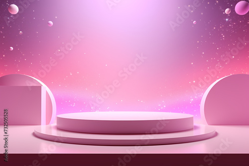 Pink podium 3d illustration background , mock up display with sparkle and glitter for beauty products or holiday event.	