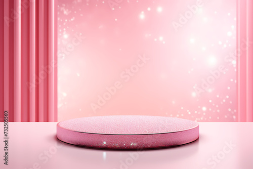 Pink podium 3d illustration background , mock up display with sparkle and glitter for beauty products or holiday event.	