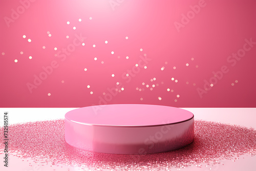 Pink podium 3d illustration background , mock up display with sparkle and glitter for beauty products or holiday event.	