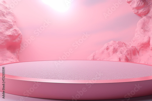Pink podium 3d illustration background , mock up display with sparkle and glitter for beauty products or holiday event.	