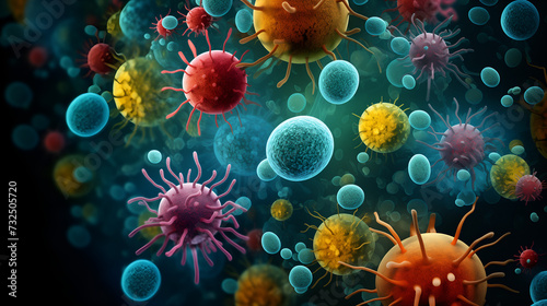 Diverse array of bacteria and viruses shown in vivid microscopic view