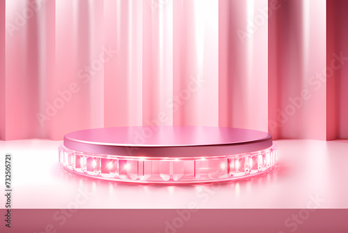 Pink podium 3d illustration background , mock up display with sparkle and glitter for beauty products or holiday event.	