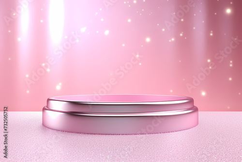 Pink podium 3d illustration background , mock up display with sparkle and glitter for beauty products or holiday event.	