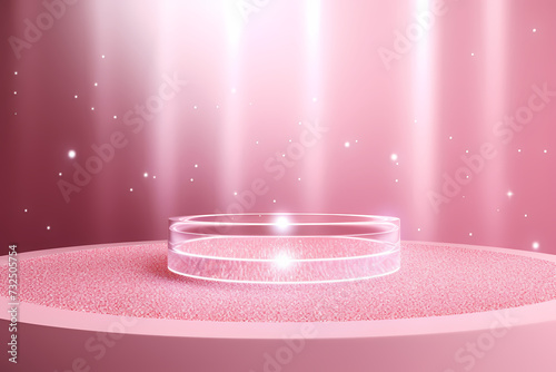 Pink podium 3d illustration background , mock up display with sparkle and glitter for beauty products or holiday event.	