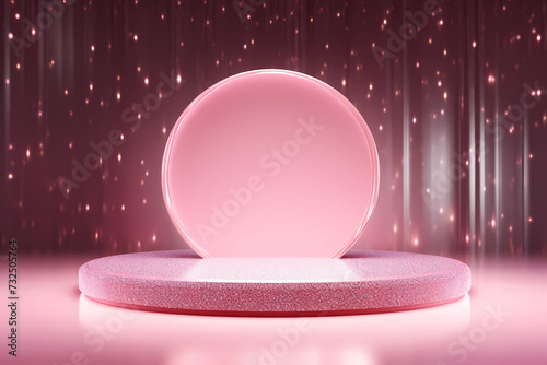 Pink podium 3d illustration background , mock up display with sparkle and glitter for beauty products or holiday event.	