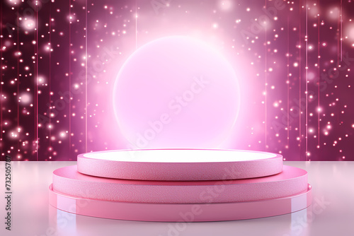 Pink podium 3d illustration background , mock up display with sparkle and glitter for beauty products or holiday event.	