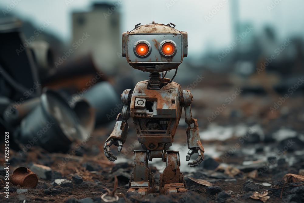 Abandoned robot with outdated artificial intelligence turned to scrap with advances in technology Abandoned robot with outdated artificial intelligence turned to scrap with advances in technology