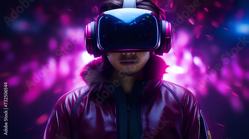  Virtual Reality Gaming Experience.  A person immersed in a virtual reality world, capturing the excitement of gaming and futuristic entertainment.