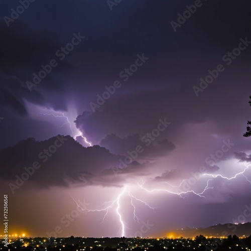 lightning is seen from the top of a tree in a dark sky