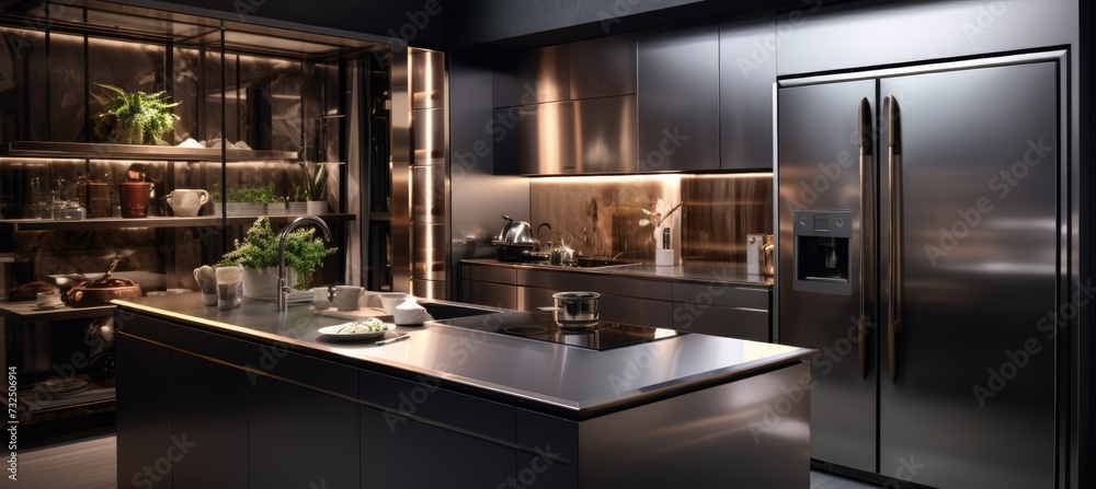 Modern metallic kitchen with smart appliances Modern metallic kitchen with smart appliances