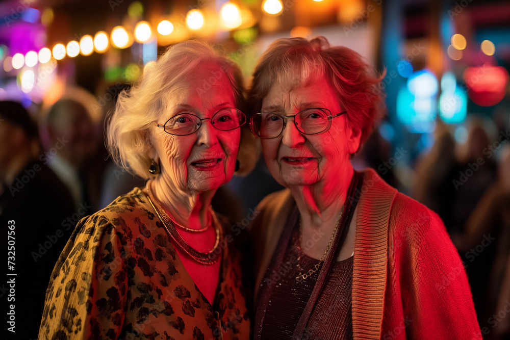 Old friends meeting for a senior party at a nightclub Old friends meeting for a senior party at a nightclub