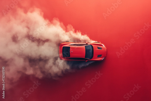 Racing car accelerating that releases a trail of smoke cloud photo