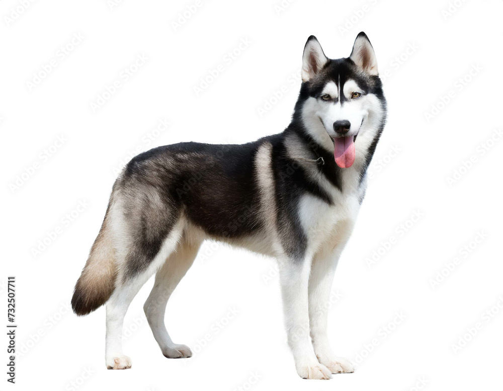 Fototapeta premium Husky stehend isoliert auf weißen Hintergrund, Freisteller