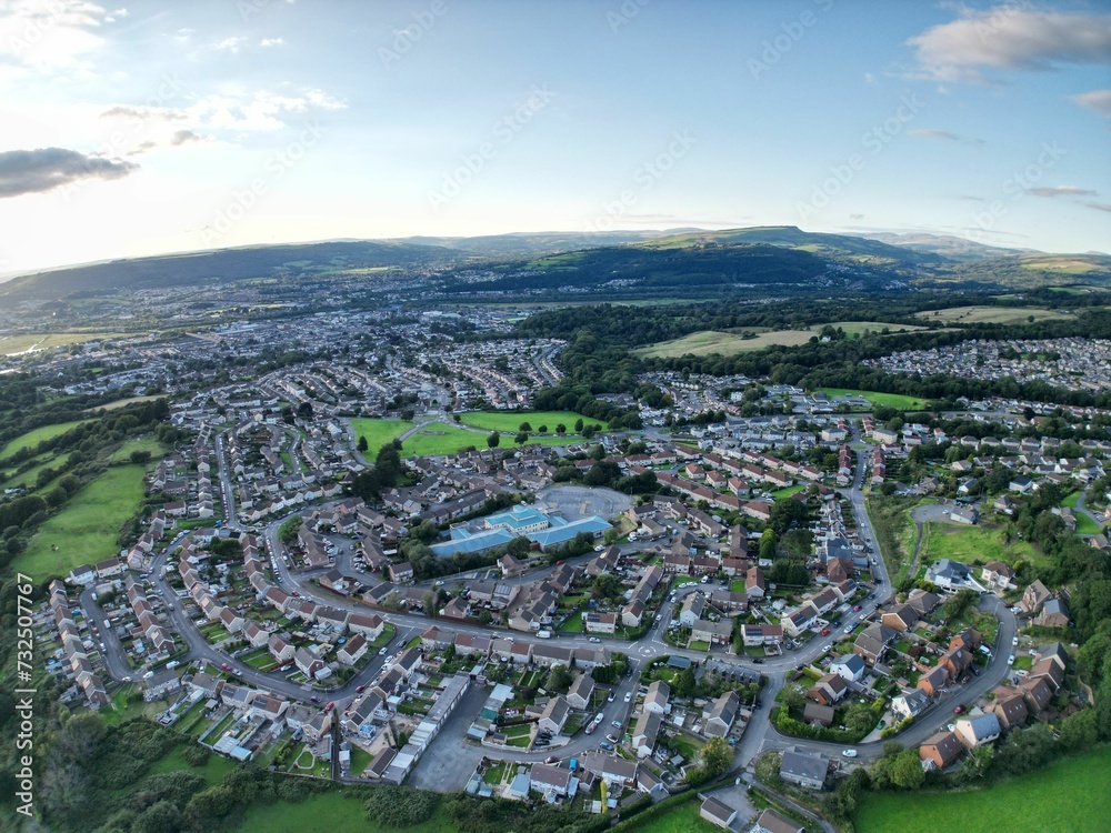 Aerial view of the town of Neath in Wales