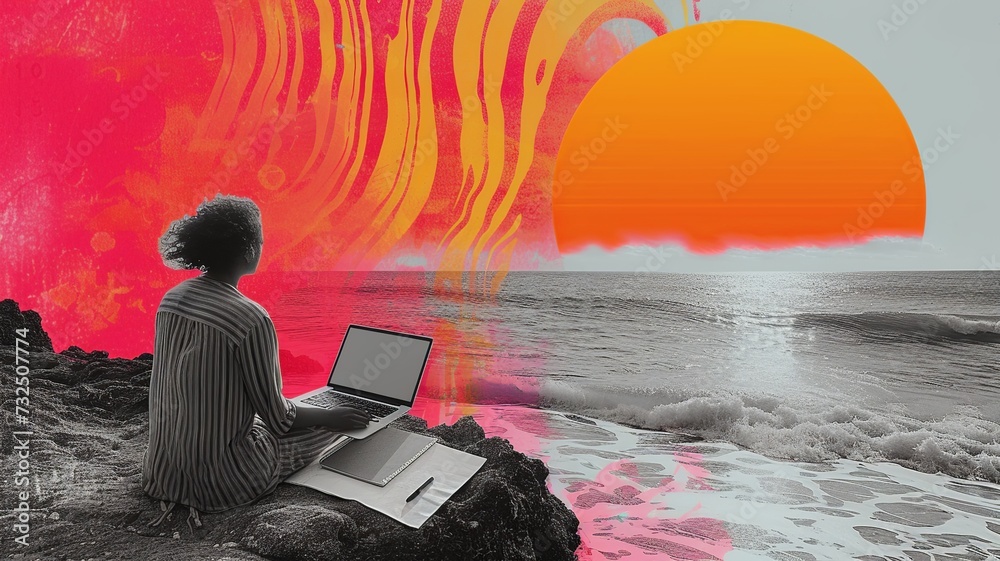 Fototapeta premium Remote Work Paradise Art Collage