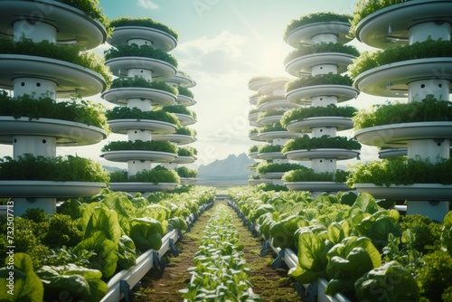Futuristic urban farming with vertical farming and hydroponic systems for maximum crop yield