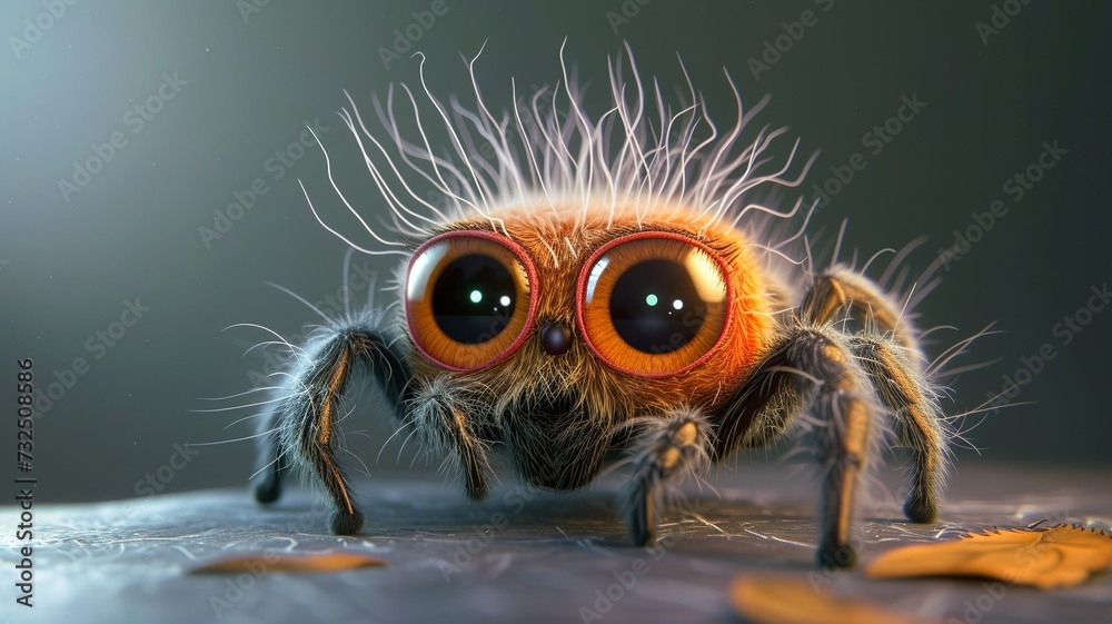 an artificial intelligence portrait of a funny, cute, big-eyed, shaggy spider