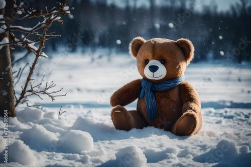 Craft a story about a group of woodland animals who befriend a toy teddy bear sitting alone on snow, teaching it the true meaning of belonging and family