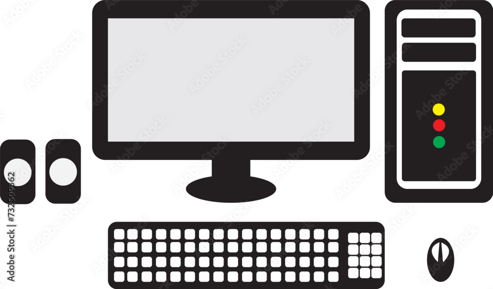 black color desktop computer icon isolated on white background. black color desktop computer icon isolated on white background.