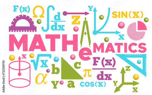 Lettering. A set of math icons. Isolated on white background. Vector illustration.