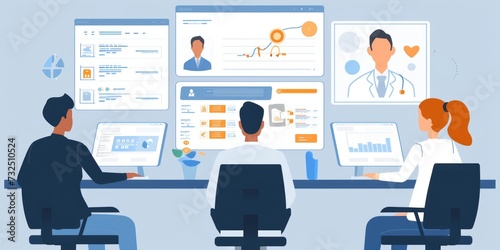 Visuals showing administrators overseeing the organization's health data management