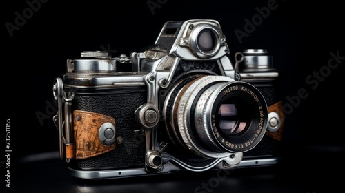 Classic vintage camera against stylish black backdrop - retro photography equipment concept