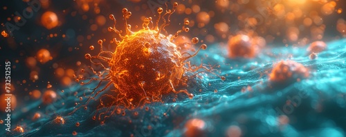 Glowing Orange Molecule: A Neon-Colored, Bioluminescent Molecule in a Blue-Tinted Background Generative AI