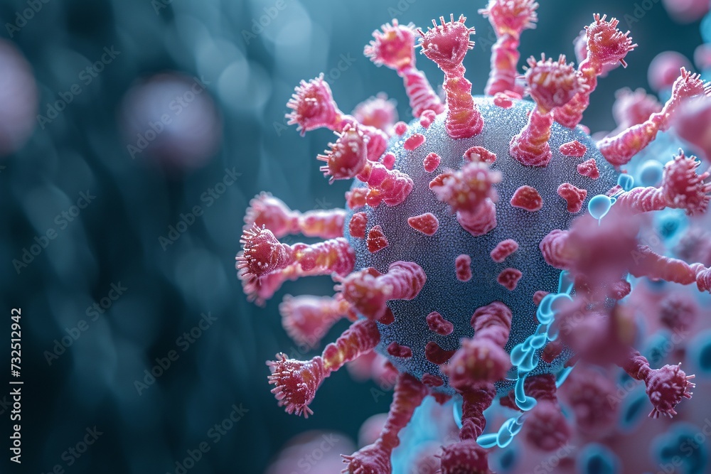 Fototapeta premium Pink Petals: A Flower-like Virus in the Spotlight Generative AI