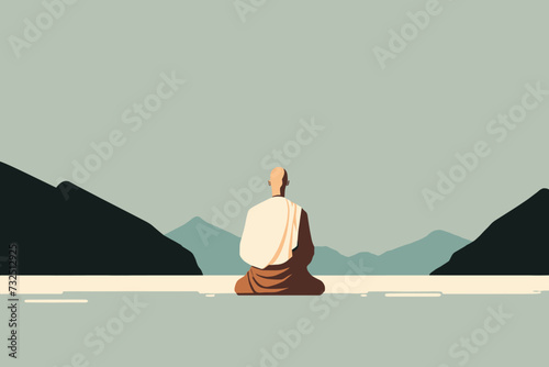 Buddhist monk in a sitting pose outdoor in nature as Buddhism concept