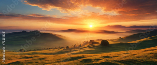 Sunset in Tuscany, Italy. Rural landscape at springtime.